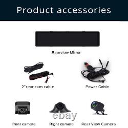 12in 3 Lens Car DVR Dash Cam Video Recorder BT WiFi GPS Front&Rear &Side Camera