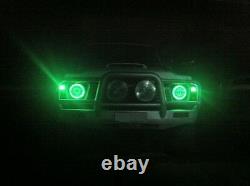 1pr Ford Cortina Mk1 Mk2 Escort GREEN LED Halo 7 Round Headlights Lights