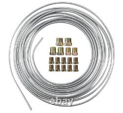 2X 1/4OD 50FT Coil Roll With32 Tube Nut Fittings Zinc Steel Brake Line Tubing Kit