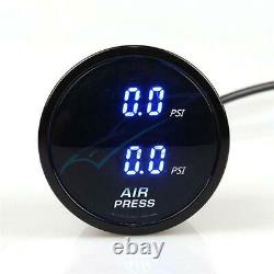 52mm Dual Air Pressure Gauge Air Suspension Ride Gauge Blue LED+2x 1/8NPT Sensor