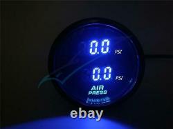 52mm Dual Air Pressure Gauge Air Suspension Ride Gauge Blue LED+2x 1/8NPT Sensor