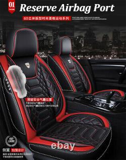 6D Luxury Breathable PU Leather Seat Covers Cushion Black Red Car SUV Full Set