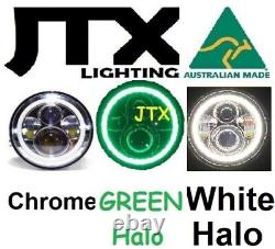 7 LED Chrome Headlights GREEN and WHITE Ford Cortina Mk1 Mk2 Escort Lights
