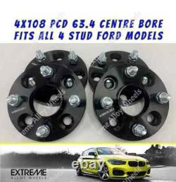Alloy Wheel Spacers 15mm 25mm For Ford B Max Escort Black Hub Centric 4x108 63.4