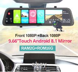 Android 8.1 HD 9.66in Car Dash Cam 4G WiFi Dual Lens DVR GPS Nav Rearview Mirror
