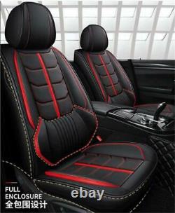 Full Surrounded Car Seat Covers Black/Red Leather Front+Rear For 5-Seats Car SUV