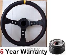 Leather Drift 3 Spoke 350mm Steering Wheel Fit Ford Capri Mk1 Mk2 Escort Black