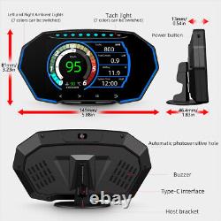 OBD2+GPS HUD Smart Gauge Head Up Display Car Digital Odometer Alarm Water Temp