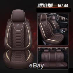 Premium PU Leather Car Seat Covers Cushion Full Set Seat Cover Coffee For 5-Sits