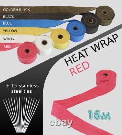 UNIVERSAL CAR BIKE EXHAUST HEAT WRAP with ties-15 METRE RED 15M-RED-FRD1