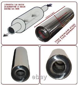 UNIVERSAL T304 STAINLESS STEEL EXHAUST PERFORMANCE SILENCER 14x4x 64MM- FRD1