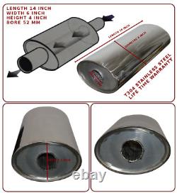 UNIVERSAL T304 STAINLESS STEEL EXHAUST PERFORMANCE SILENCER 14x6x4x52MM-FRD1