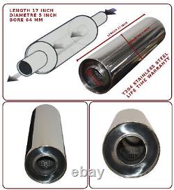UNIVERSAL T304 STAINLESS STEEL EXHAUST PERFORMANCE SILENCER 17x5x 64MM- FRD1
