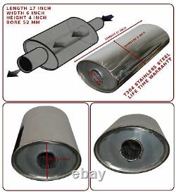 UNIVERSAL T304 STAINLESS STEEL EXHAUST PERFORMANCE SILENCER 17x6x4x52MM-FRD1