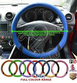 Universal Black & Blue 37-39cm Steering Wheel Cover Faux Leather-frd1