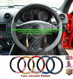 Universal Black & Grey Steering Wheel Cover Faux Leather 37-39cm-frd1