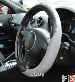 Universal Black & Grey Steering Wheel Cover Faux Leather 37-39cm-frd1