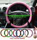 Universal Black & Pink 37-39cm Steering Wheel Cover Faux Leather-frd1