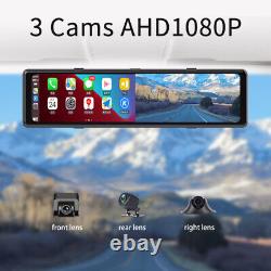 12in 3 Lens Car Dvr Dash Cam Enregistreur Vidéo Bt Wifi Gps Avant & Rear &side Caméra