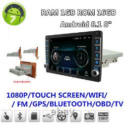 1+16g 1 Din Réglable 8po Android 8.1 Quad-core Car Stereo Radio Wifi Gps Navi