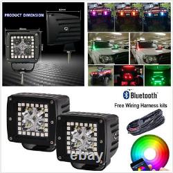 2X 3Cube Pods Lampes de Travail LED BT RGB Halo Yeux d'Ange Kit de Poursuite + Faisceau de Câblage