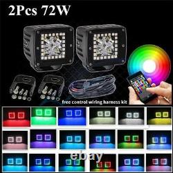 2X 3Cube Pods Lampes de Travail LED BT RGB Halo Yeux d'Ange Kit de Poursuite + Faisceau de Câblage