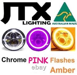 7 Led Chrome Phares Pink Flash Amber Ford Cortina Mk1 Mk2 Escort