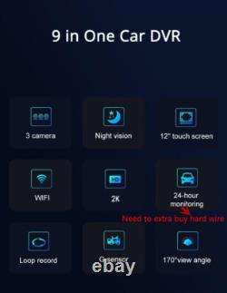 Caméra Dash 11,26 pouces 1080P pour voiture, enregistreur vidéo DVR avec miroir arrière intérieur