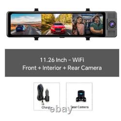 Caméra Dash 11,26 pouces 1080P pour voiture, enregistreur vidéo DVR avec miroir arrière intérieur