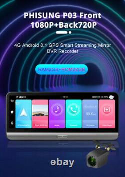 Console Centrale Dual Lens Dash Camera Wifi Dvr Gps 2+32g Enregistreur 8po Android 8.1