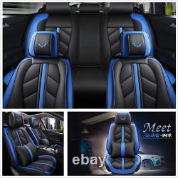 Coussin De Couverture De Siège D’auto Surround Noir+bleu De Luxe 5d Pour Voiture De 5 Places
