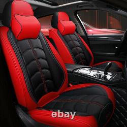 Deluxe Edition Full Seat Pu Siège D’auto En Cuir Couvre Coussins Noir/rouge +appuie-tête
