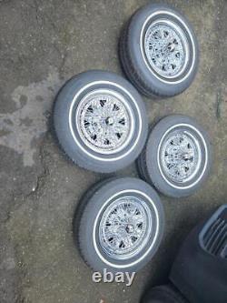 Ensemble de 4 roues à jantes en fil chromé pour Ford Anglia Cortina Mk1 Mk2 Escort Hillman