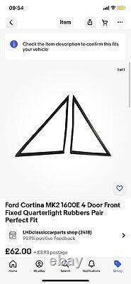 Kit complet en caoutchouc Ford Cortina Mk2 1600e comprenant tout ce qui est décrit