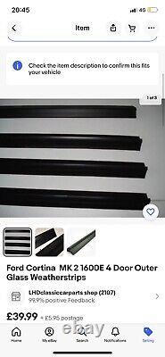 Kit de joint intérieur et extérieur de porte en verre pour Ford Cortina MK2 4 portes