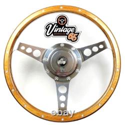 Volant de direction en alliage poli à jante en bois et kit de boss pour Ford Cortina Mk1