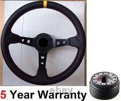 Volant de direction en cuir Drift 3 branches 350mm compatible avec Ford Capri Mk1 Mk2 Escort Noir